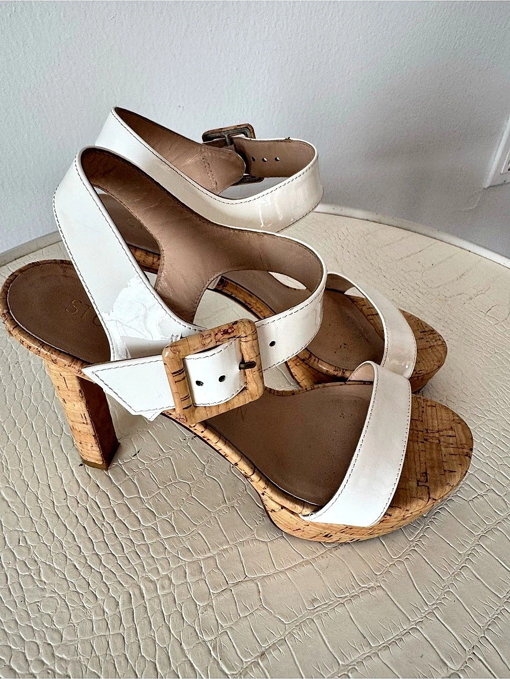 Stuart Weitzman White Cork Platform Heels US 7.5